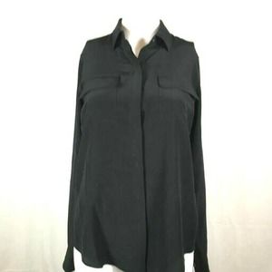 C. Wonder Shirt Womens Sz XS 100%‎ Silk Invisible Button Black Blouse